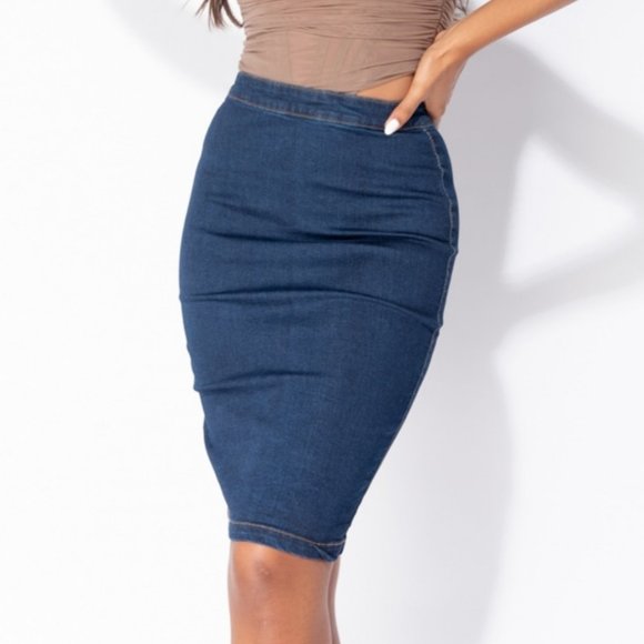 Dresses & Skirts - High Waist Denim Jeans Bodycon Pencil Midi Skirt